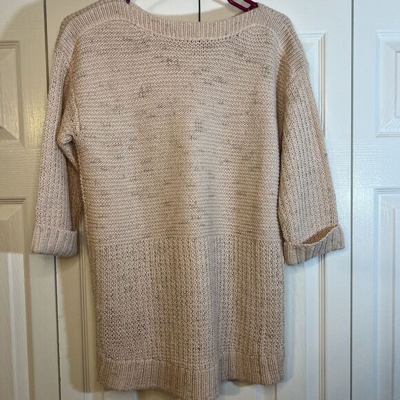 Chicos Sweater Size 1 Women's Blush Pink Long Chunky Knit Gold Metallic Pullover - Picture 6 of 9